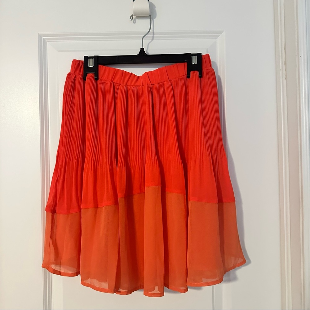 Collective Concepts Coral Orange Pleated Colorblock Skirt M EUC